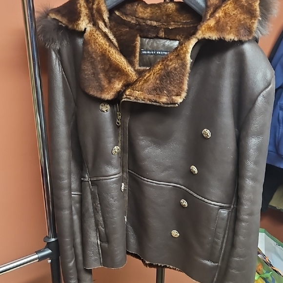 Shabazz Brothers Dark Brown Leather Jacket with Fur Trim
